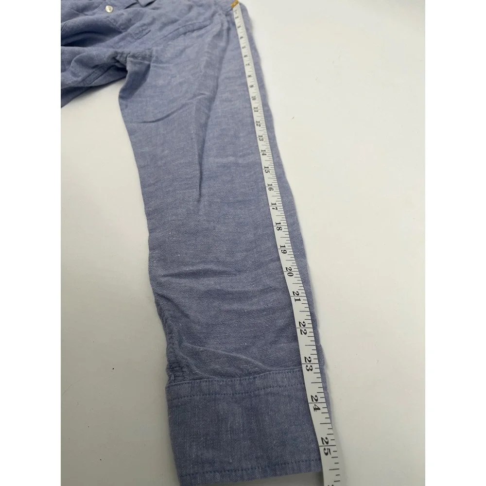 Banana Republic Slim Fit Blue Linen Cotton Blend Button‎ Down Shirt Size L
